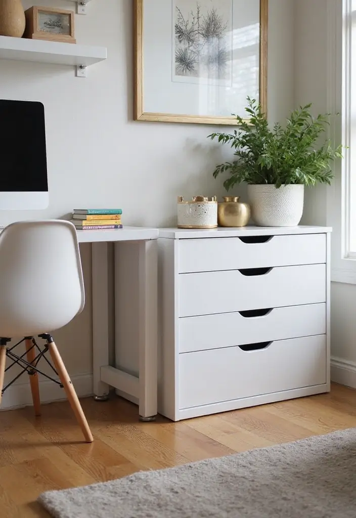 30 Narrow Home Office Layout Ideas for the Smallest Corners - 24. Stylish File Storage Solutions