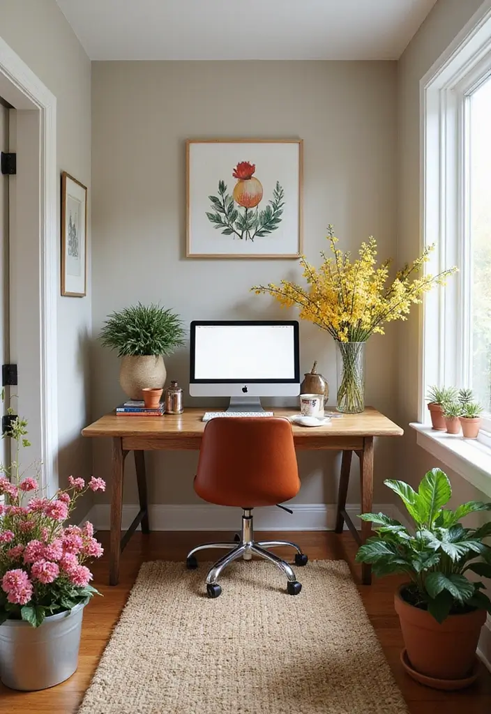 30 Narrow Home Office Layout Ideas for the Smallest Corners - 27. Seasonal Decor Changes