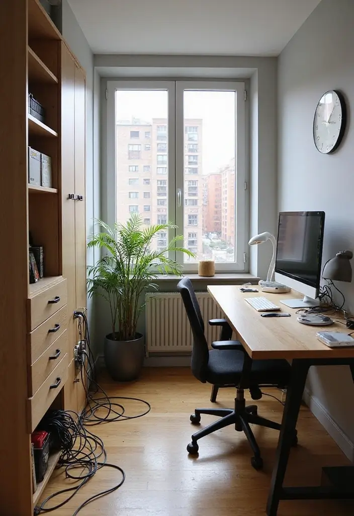 30 Narrow Home Office Layout Ideas for the Smallest Corners - 28. Minimalist Cable Management