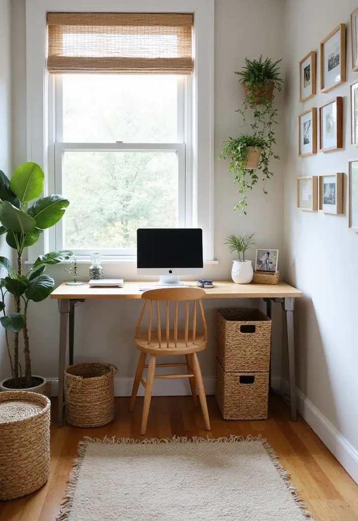 30 Narrow Home Office Layout Ideas for the Smallest Corners - 29. Organize with Baskets