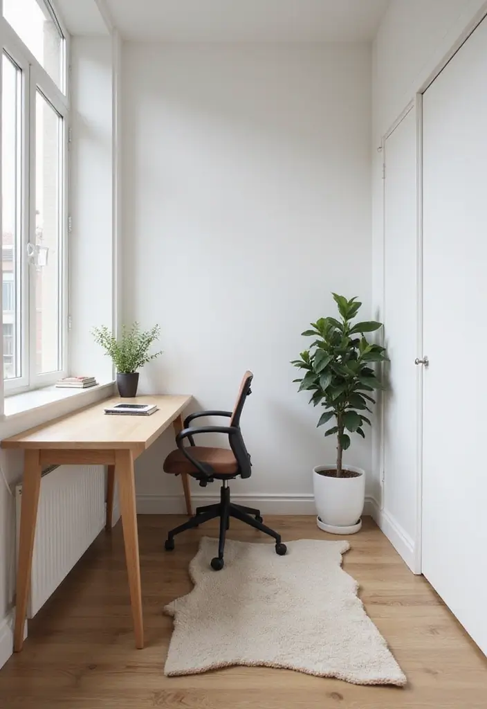 30 Narrow Home Office Layout Ideas for the Smallest Corners - 3. Minimalistic Office Decor