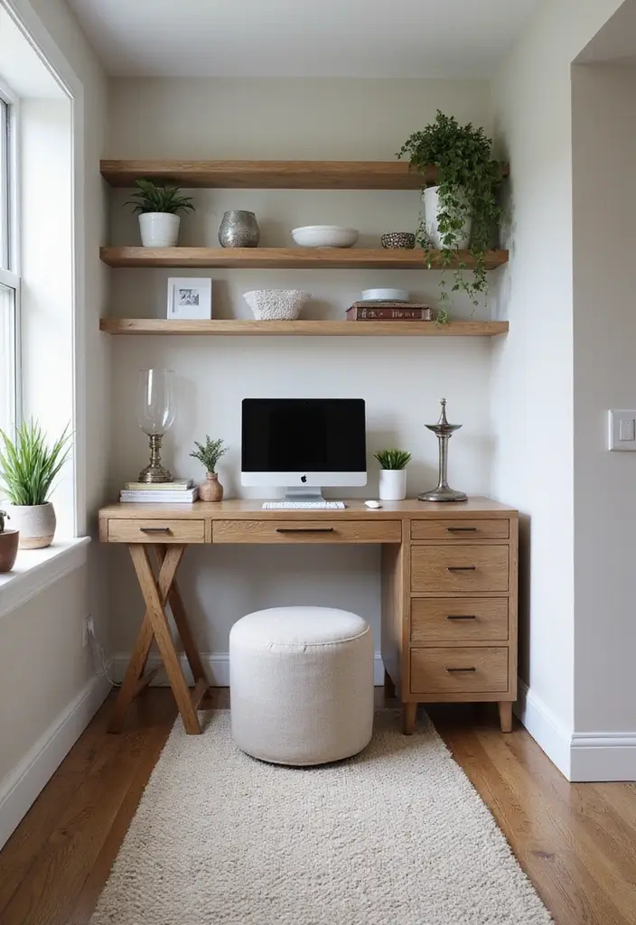 30 Narrow Home Office Layout Ideas for the Smallest Corners - 4. Dual-Purpose Furniture