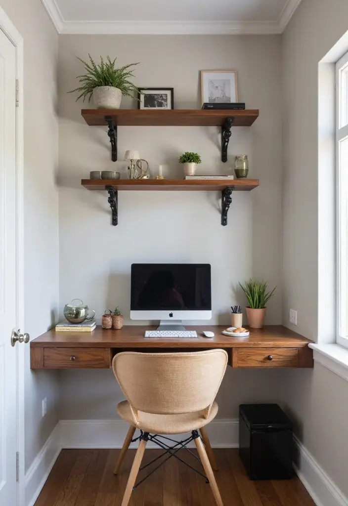 30 Narrow Home Office Layout Ideas for the Smallest Corners - 5. Wall-Mounted Workstations