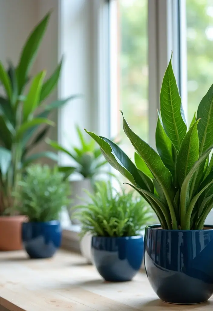 30 Navy Blue Office Ideas That Feel Rich and Powerful - 10. Incorporating Plants with Navy Blue Decor