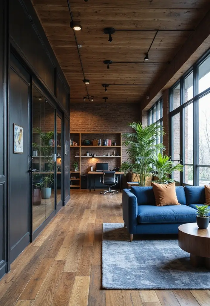 30 Navy Blue Office Ideas That Feel Rich and Powerful - 15. Navy Blue Mixed Materials