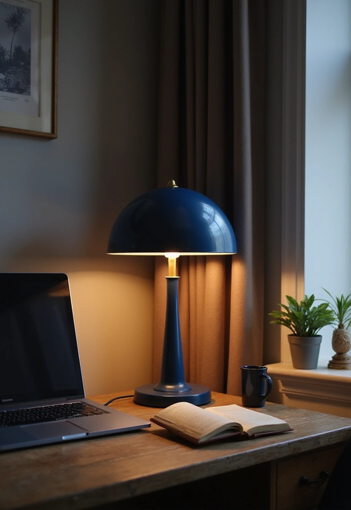 30 Navy Blue Office Ideas That Feel Rich and Powerful - 16. Navy Blue Desk Lights