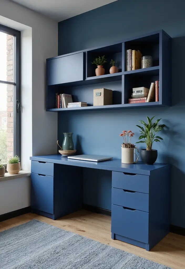 30 Navy Blue Office Ideas That Feel Rich and Powerful - 18. Navy Blue Modular Furniture