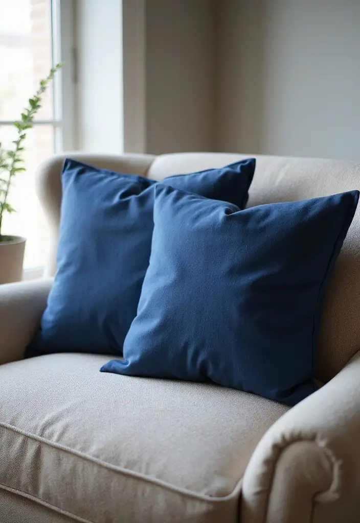 30 Navy Blue Office Ideas That Feel Rich and Powerful - 20. Navy Blue Decorative Pillows