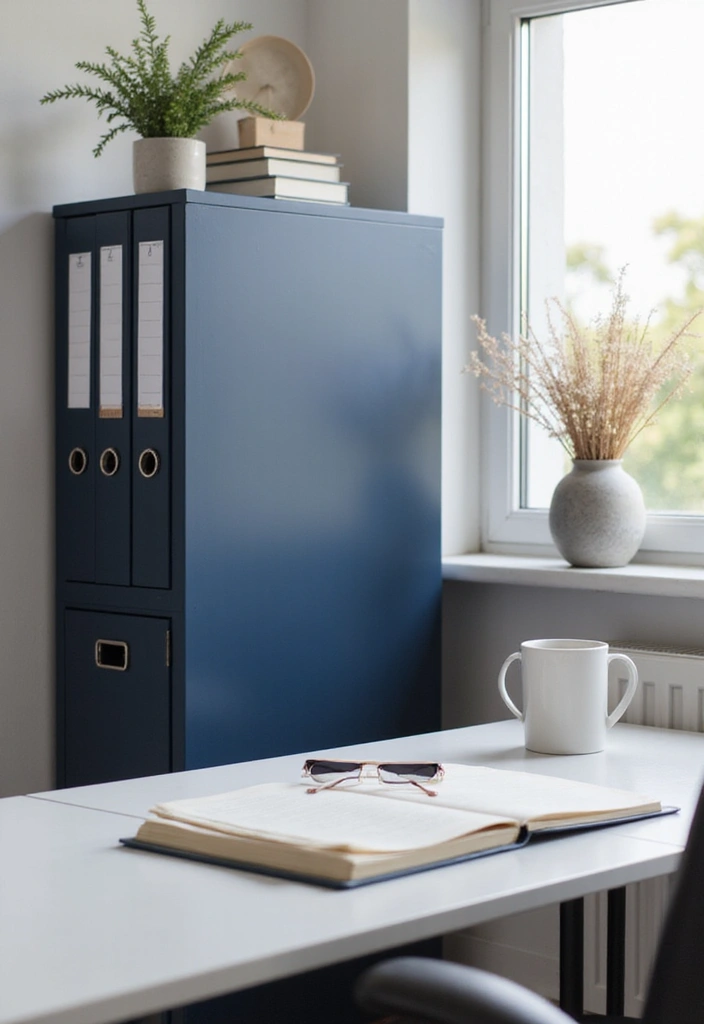 30 Navy Blue Office Ideas That Feel Rich and Powerful - 26. Navy Blue Filing Systems