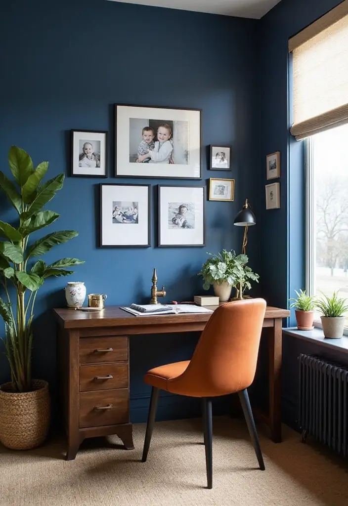30 Navy Blue Office Ideas That Feel Rich and Powerful - 27. Navy Blue Personal Touches