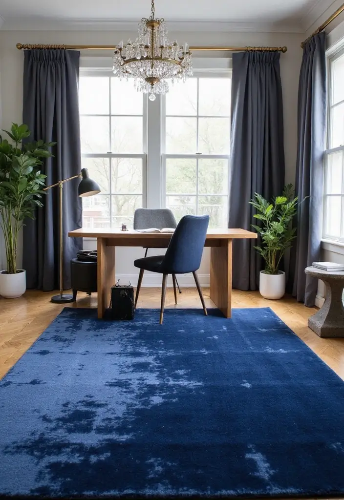 30 Navy Blue Office Ideas That Feel Rich and Powerful - 4. Navy Blue Area Rugs