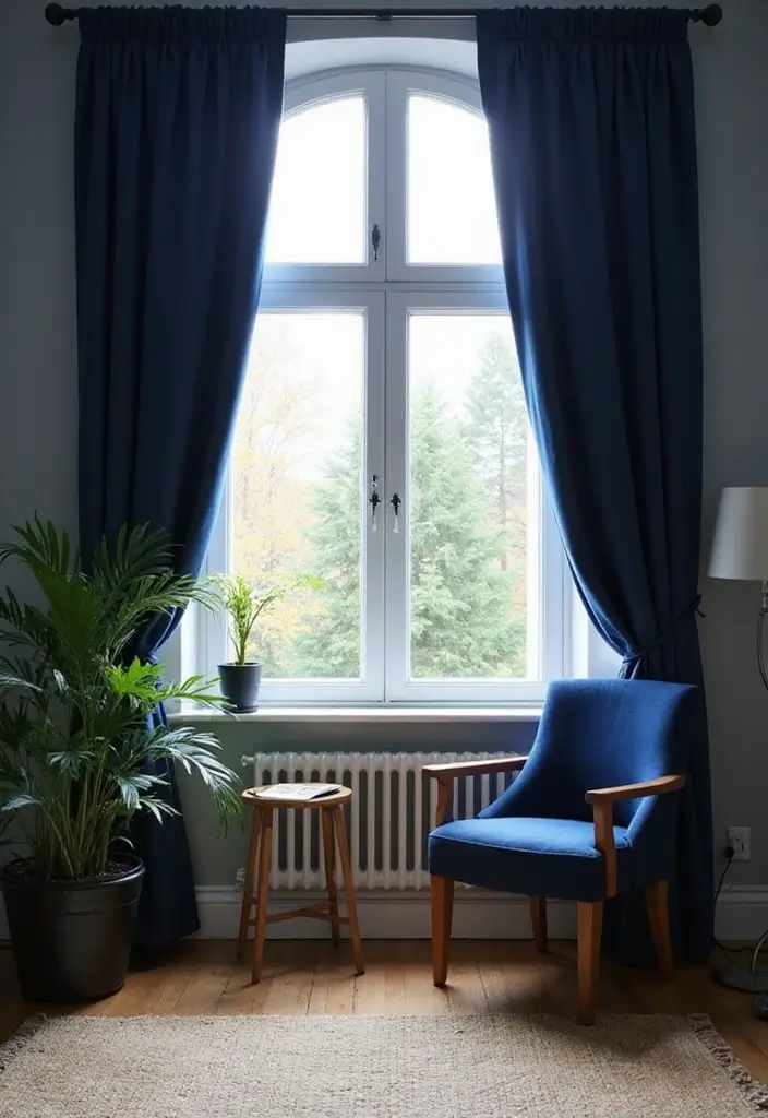 30 Navy Blue Office Ideas That Feel Rich and Powerful - 7. Navy Blue Curtains
