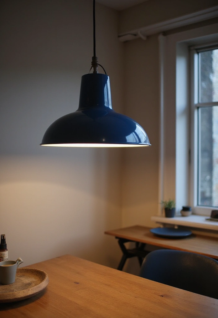 30 Navy Blue Office Ideas That Feel Rich and Powerful - 8. Navy Blue Statement Lighting