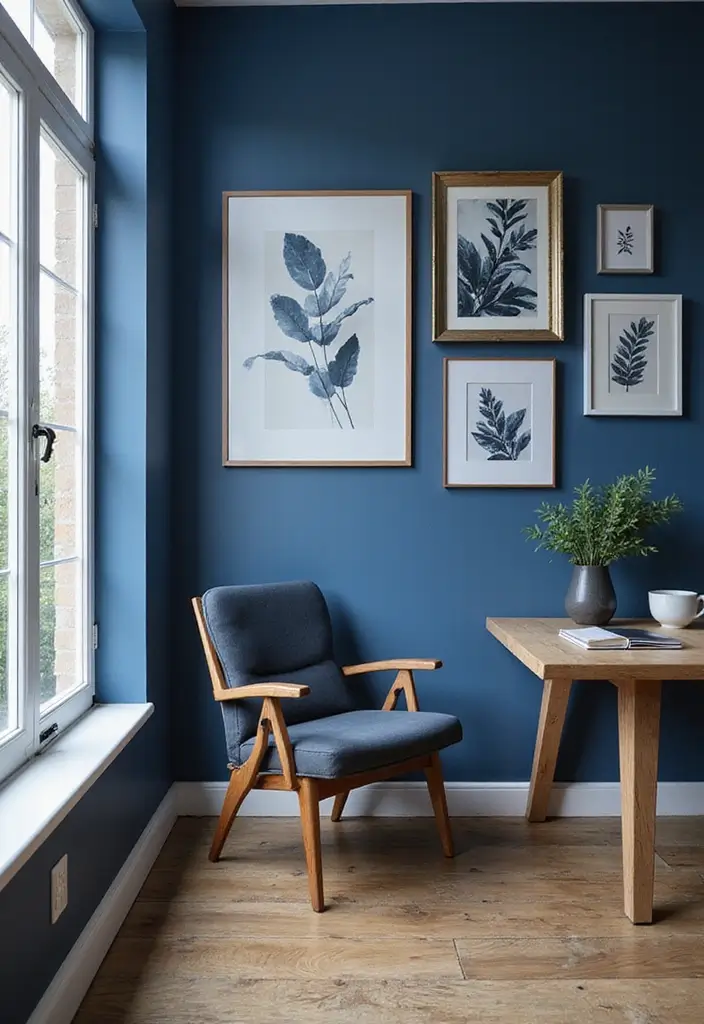 30 Navy Blue Office Ideas That Feel Rich and Powerful - 9. Navy Blue Wall Art