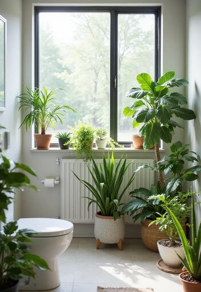 30 Office Bathroom Decor Ideas So It Doesn’t Feel Like… an Office Bathroom - 1. Eco-Friendly Plants