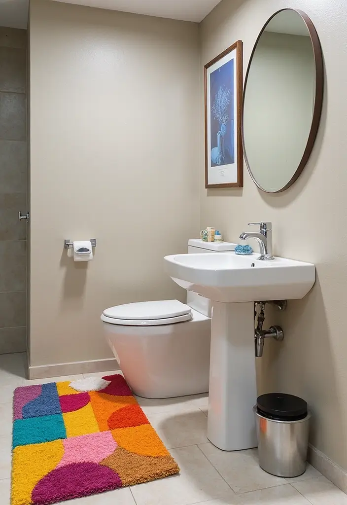 30 Office Bathroom Decor Ideas So It Doesn’t Feel Like… an Office Bathroom - 19. Colorful Mats
