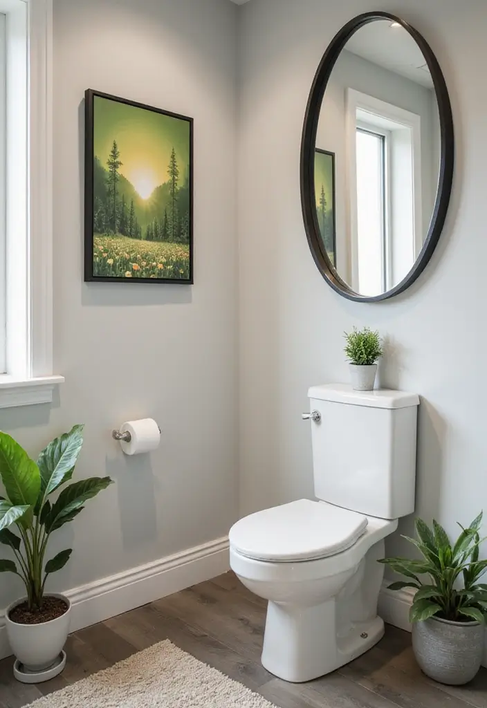 30 Office Bathroom Decor Ideas So It Doesn’t Feel Like… an Office Bathroom - 25. Eco-Conscious Artwork