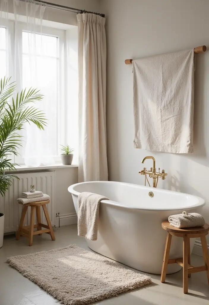 30 Office Bathroom Decor Ideas So It Doesn’t Feel Like… an Office Bathroom - 27. Use of Natural Fabrics
