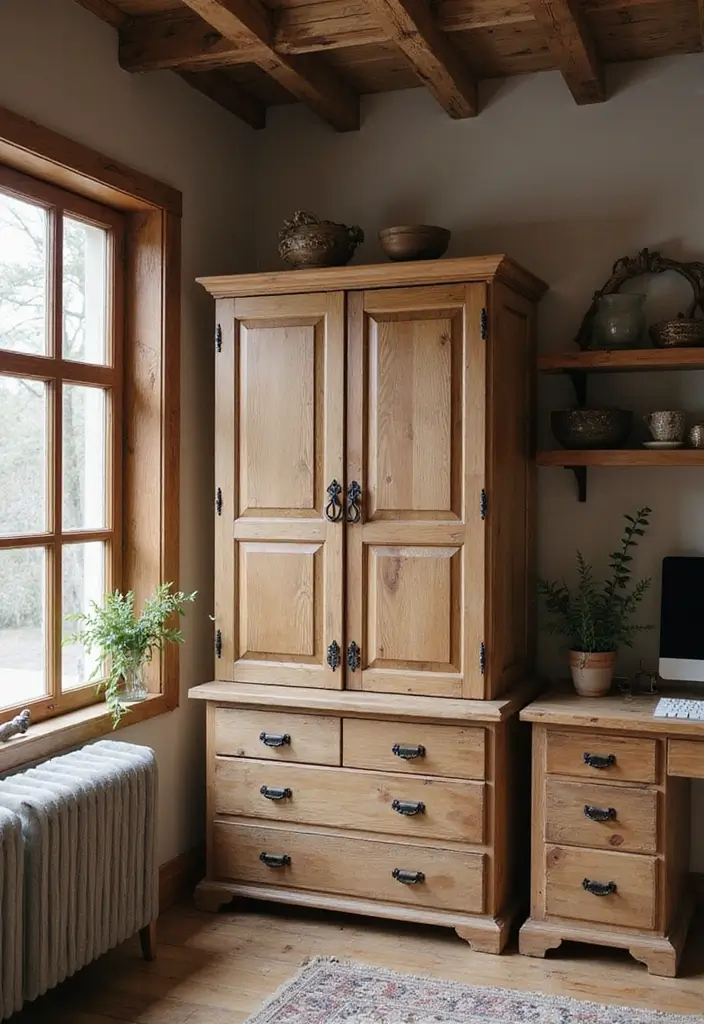 30 Office Cabinet Design Ideas to Hide Every Mess - 14. Rustic Farmhouse Cabinets