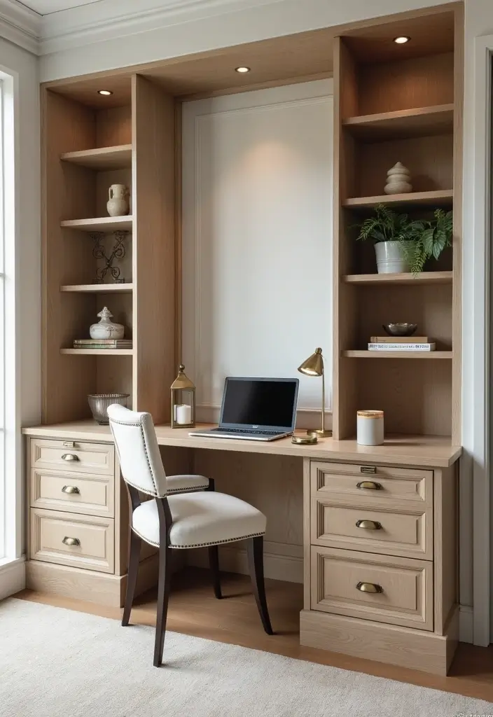 30 Office Cabinet Design Ideas to Hide Every Mess - 23. Desk with Built-In Cabinets
