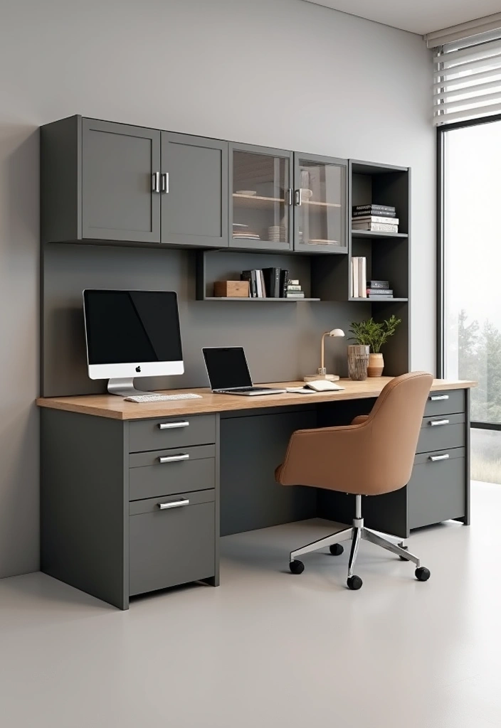30 Office Cabinet Design Ideas to Hide Every Mess - 4. Multifunctional Storage Solutions