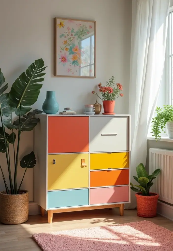 30 Office Cabinet Design Ideas to Hide Every Mess - 6. Colorful Accent Cabinets