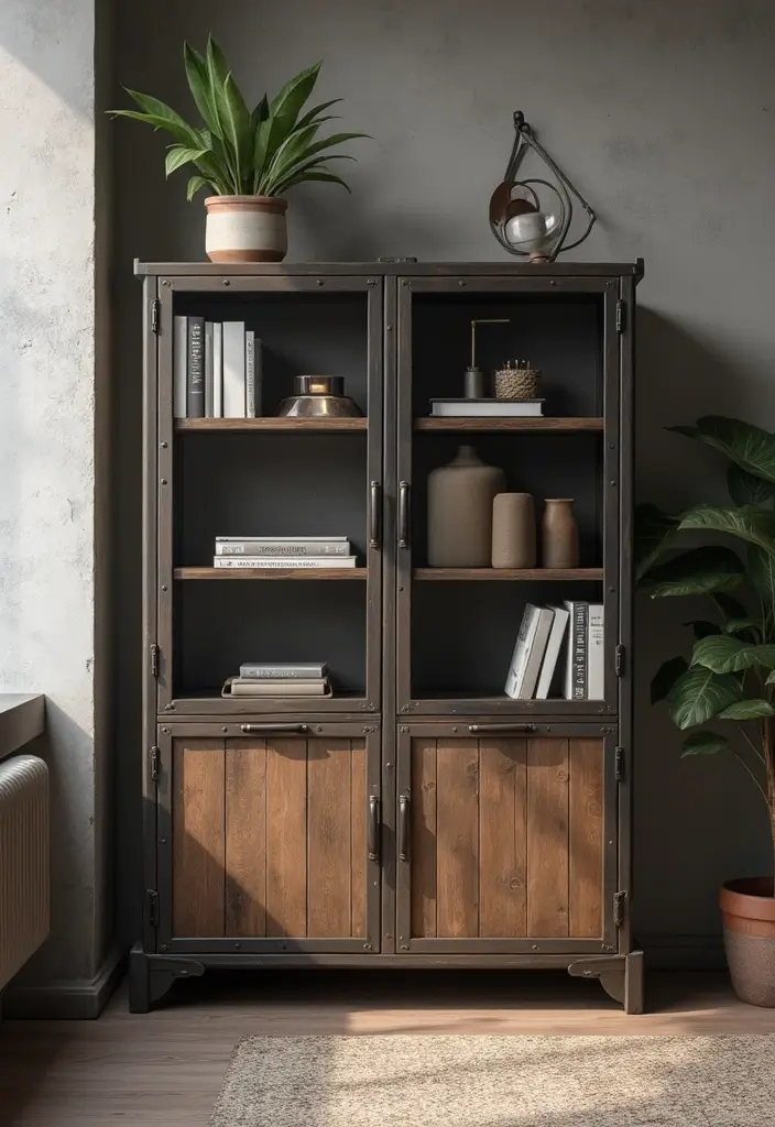 30 Office Cabinet Design Ideas to Hide Every Mess - 7. Industrial Style Cabinets