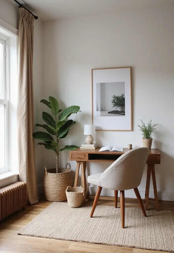 30 Office Nook in Living Room Ideas That Don’t Ruin Your Aesthetic - 13. Layered Textures