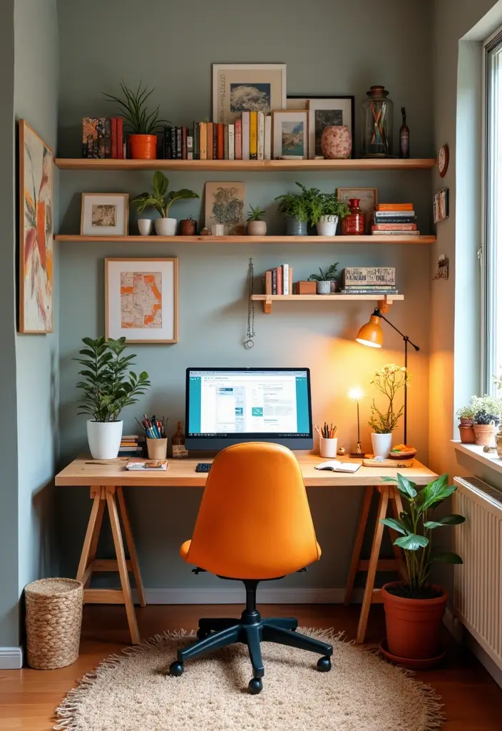 30 Office Nook in Living Room Ideas That Don’t Ruin Your Aesthetic - 14. Artistic Inspiration Nook