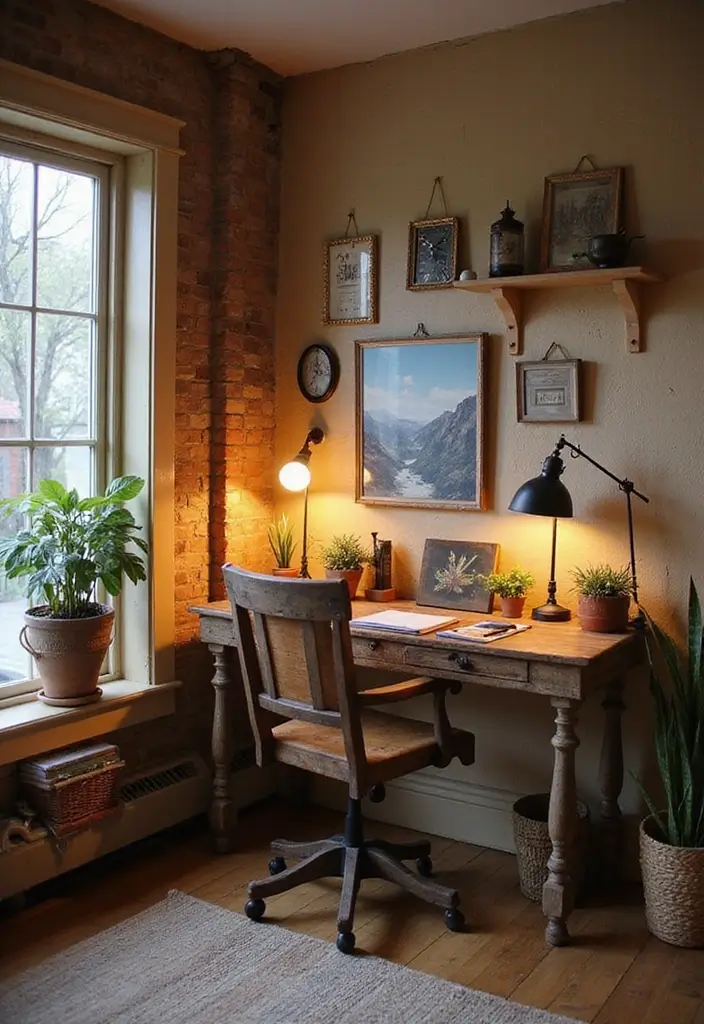 30 Office Nook in Living Room Ideas That Don’t Ruin Your Aesthetic - 18. Rustic Charm Office Nook