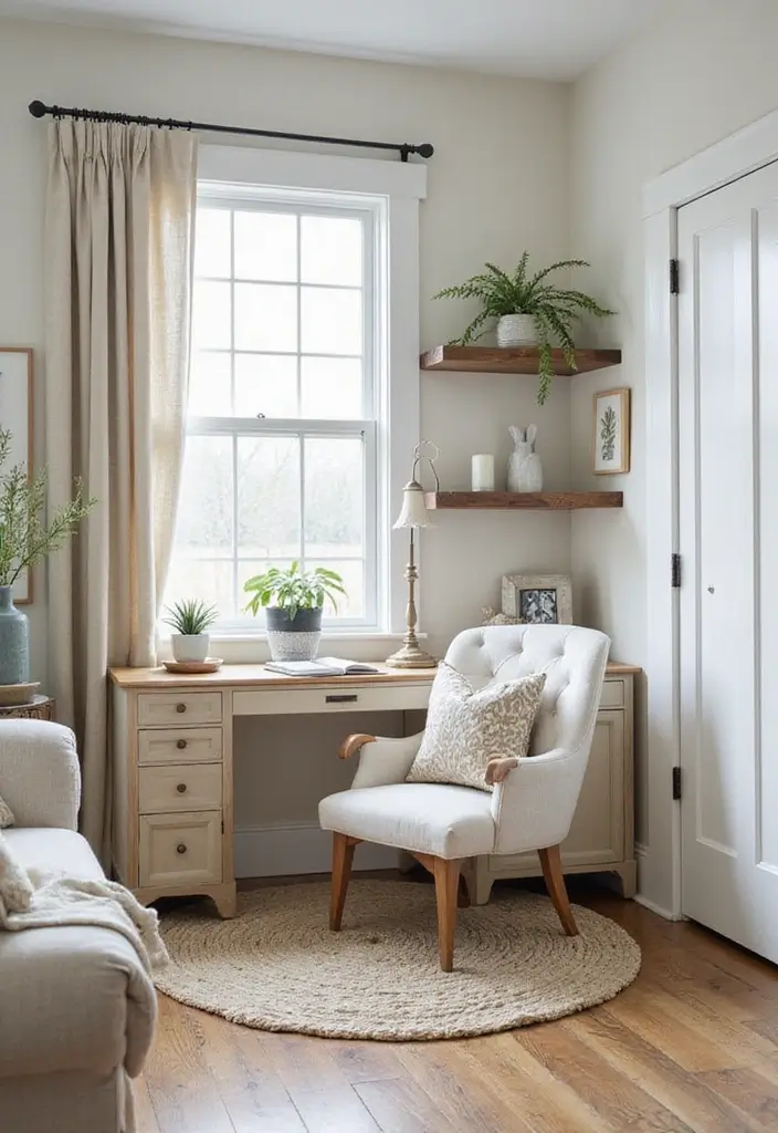 30 Office Nook in Living Room Ideas That Don’t Ruin Your Aesthetic - 25. Coastal Vibes Workspace