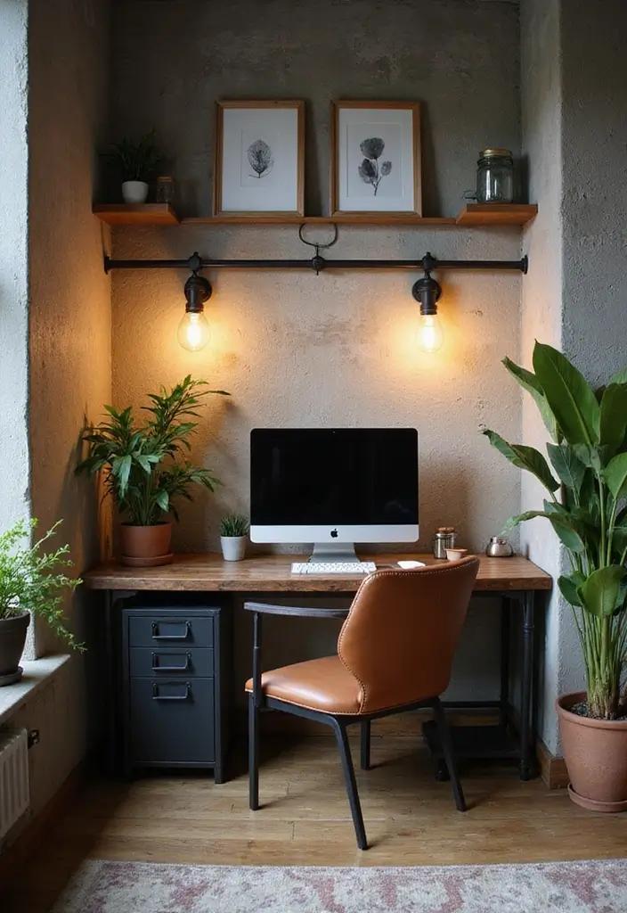30 Office Nook in Living Room Ideas That Don’t Ruin Your Aesthetic - 26. Industrial Chic Workspace