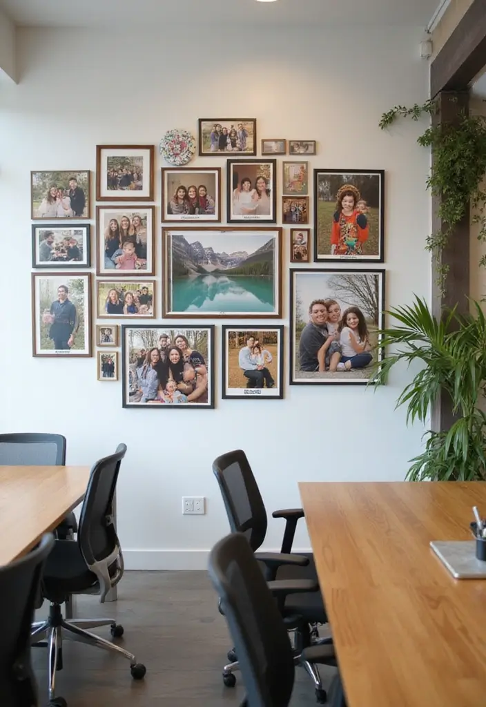 30 Office Photo Wall Ideas to Personalize Your Workspace - 10. Community and Connections