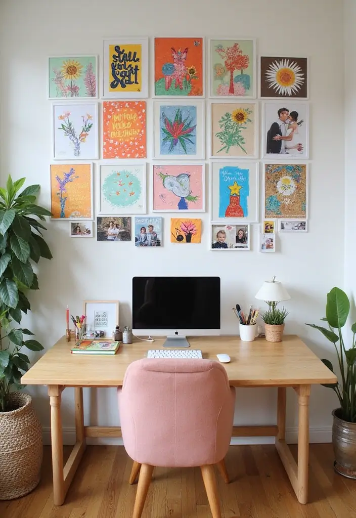 30 Office Photo Wall Ideas to Personalize Your Workspace - 14. DIY Art Displays
