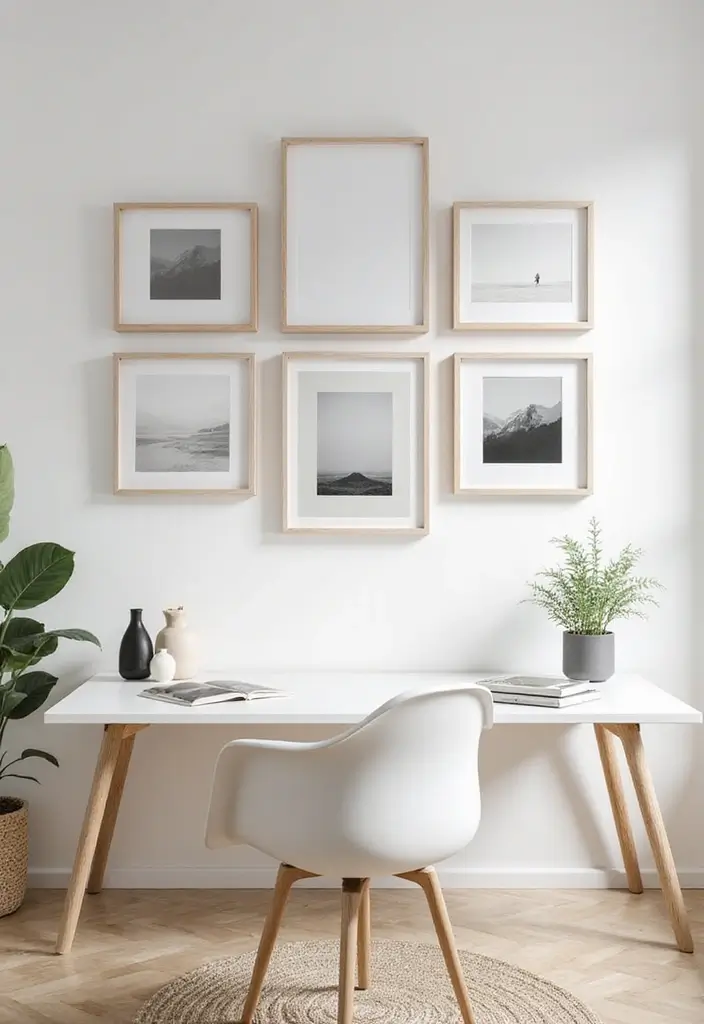 30 Office Photo Wall Ideas to Personalize Your Workspace - 16. Minimalist Gallery