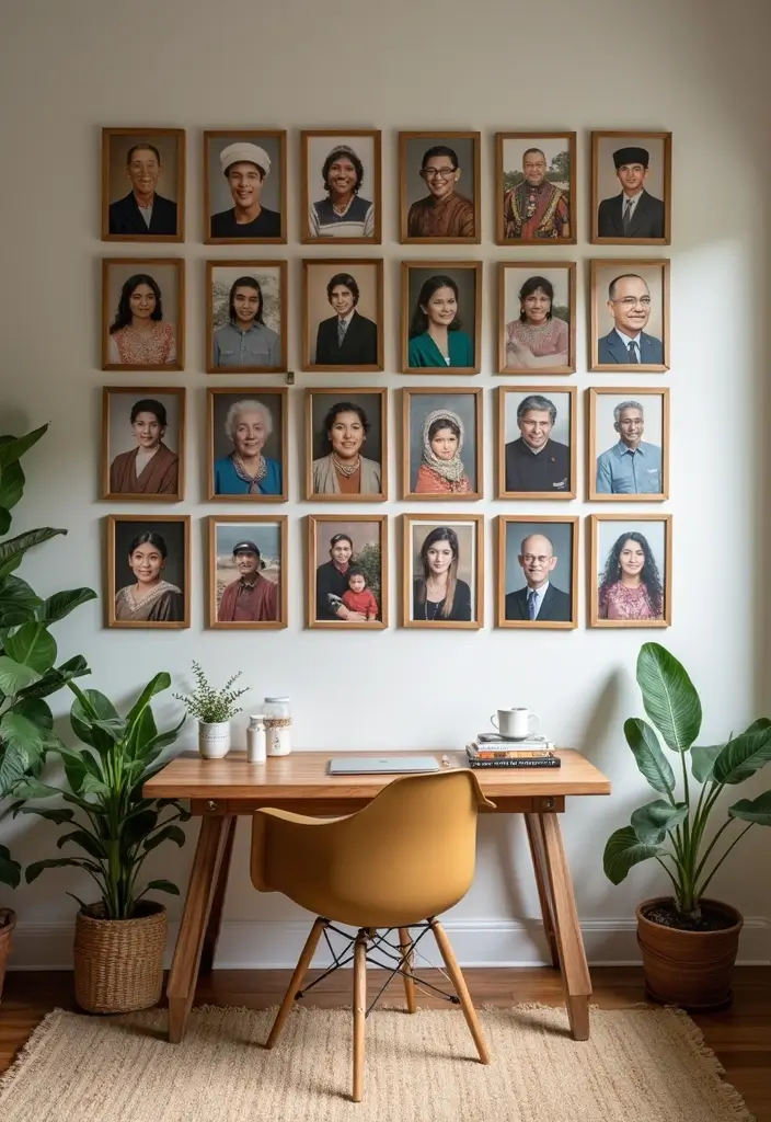 30 Office Photo Wall Ideas to Personalize Your Workspace - 27. Family Heritage