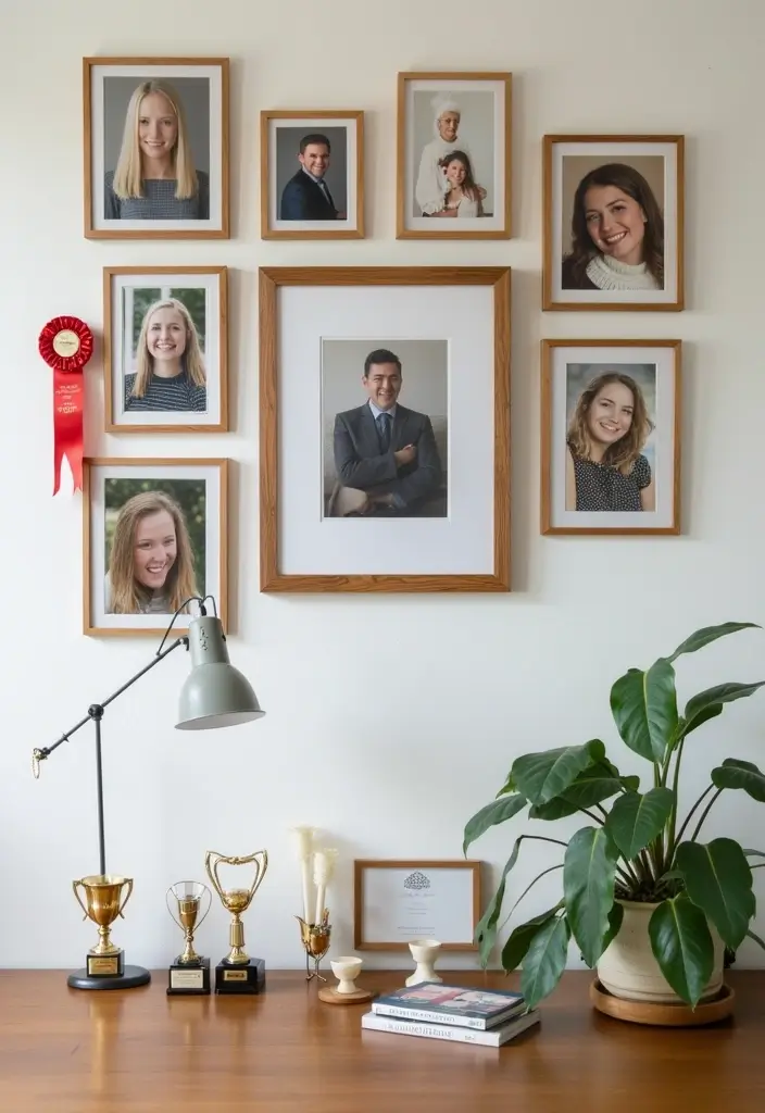 30 Office Photo Wall Ideas to Personalize Your Workspace - 7. Milestone Moments