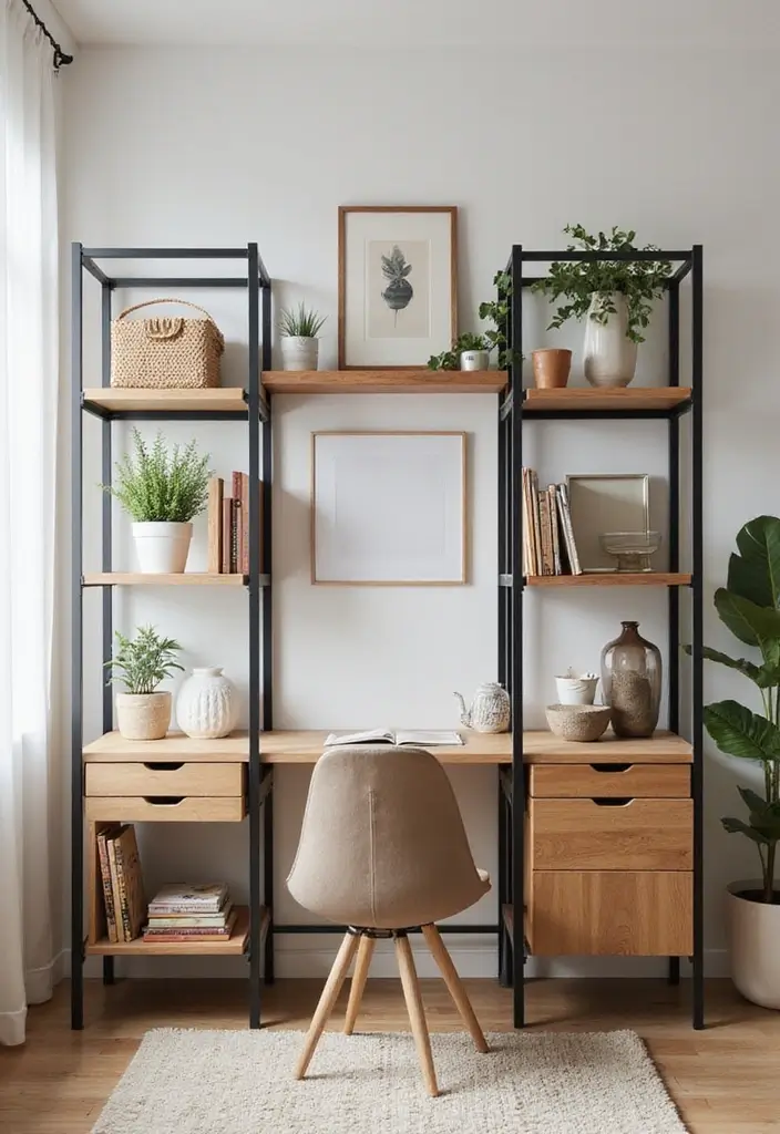 30 Office Table Design Ideas That Look Designer (But Aren’t) - 22. Simple Modular Shelving Desk