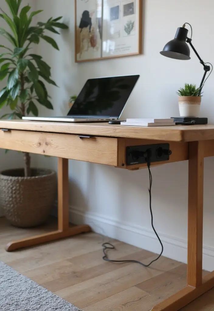 30 Office Table Design Ideas That Look Designer (But Aren’t) - 23. Desk with a Built-In Power Outlet