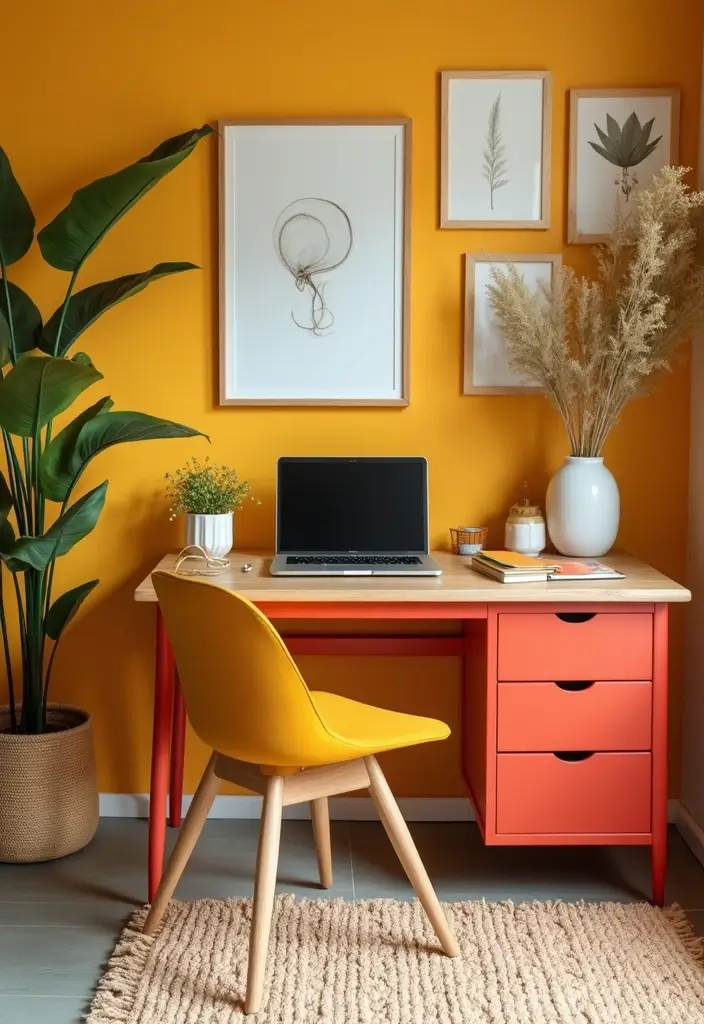30 Office Table Design Ideas That Look Designer (But Aren’t) - 29. Boldly Colored Desk