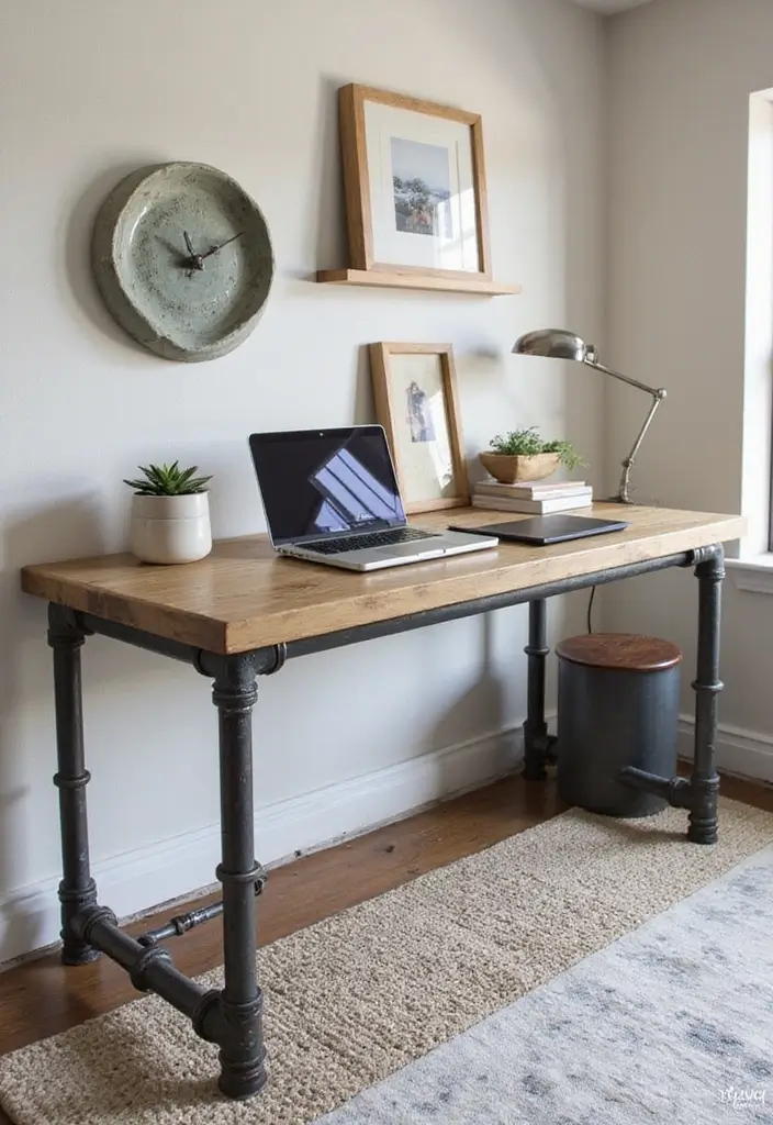 30 Office Table Design Ideas That Look Designer (But Aren’t) - 7. Industrial Pipe Desk