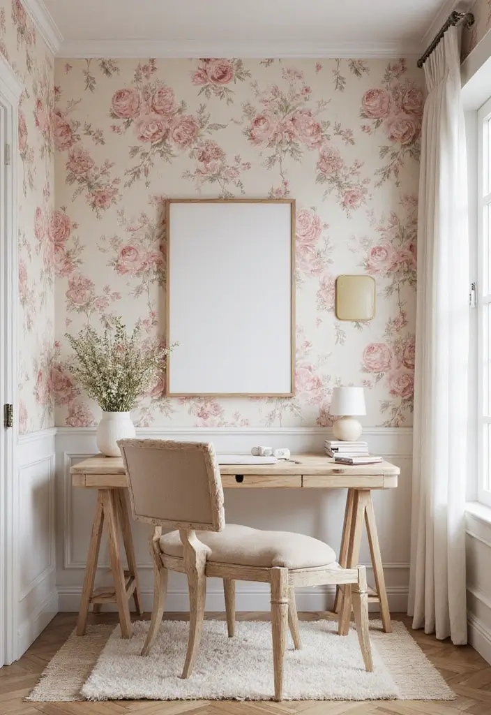 30 Office Wallpaper Ideas That Make Your Workspace Pop - 13. Feminine Touches