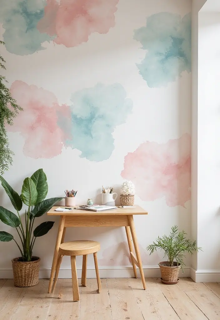 30 Office Wallpaper Ideas That Make Your Workspace Pop - 15. Watercolor Dreams