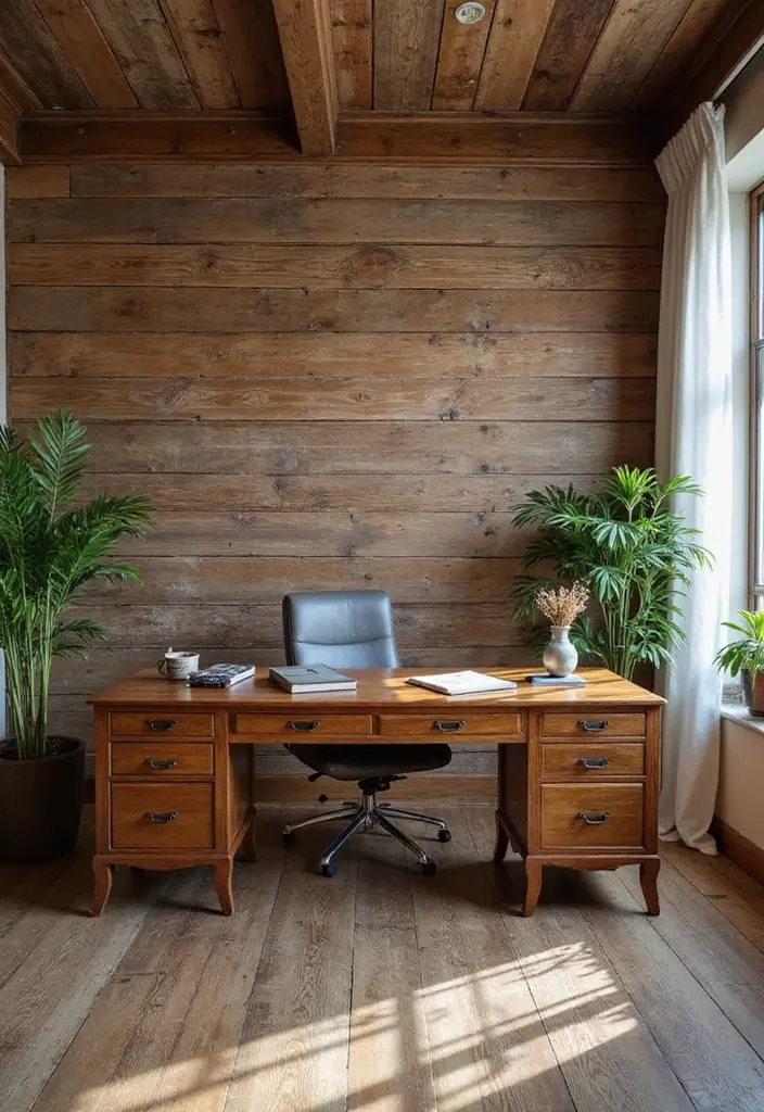 30 Office Wallpaper Ideas That Make Your Workspace Pop - 17. Rustic Wood Panels