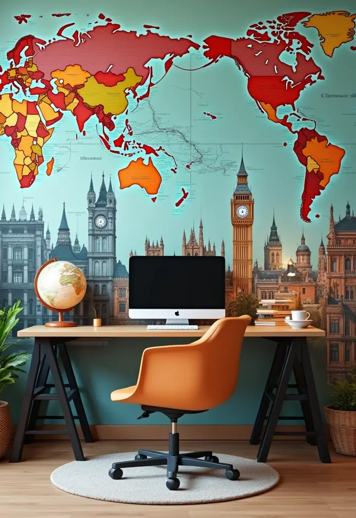30 Office Wallpaper Ideas That Make Your Workspace Pop - 20. Travel-Inspired