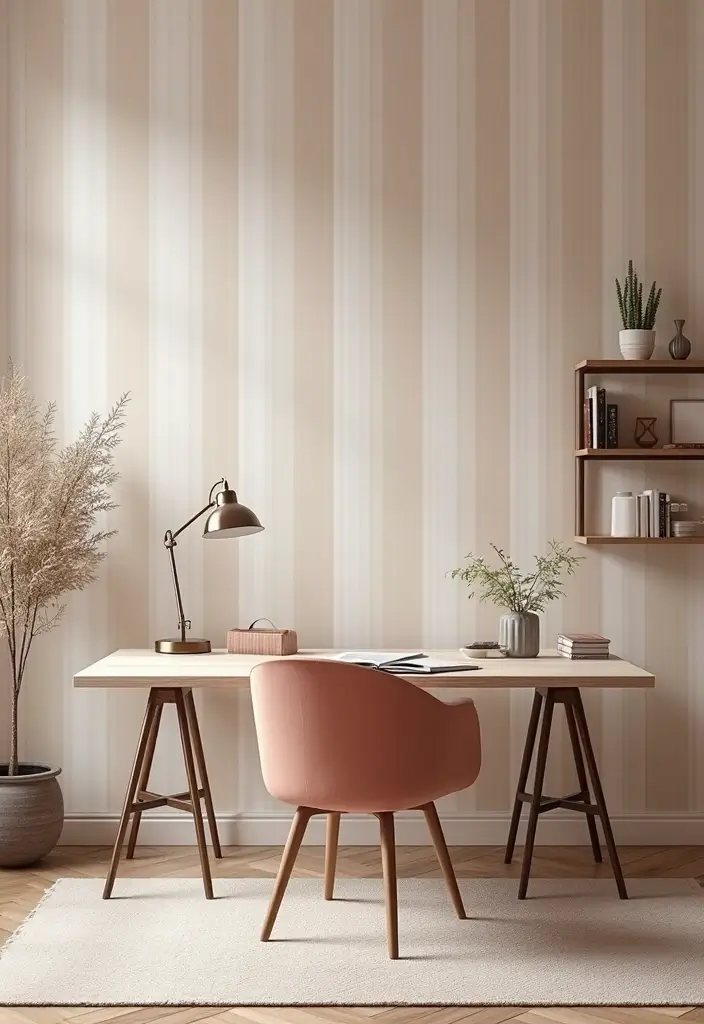 30 Office Wallpaper Ideas That Make Your Workspace Pop - 26. Gentle Stripes