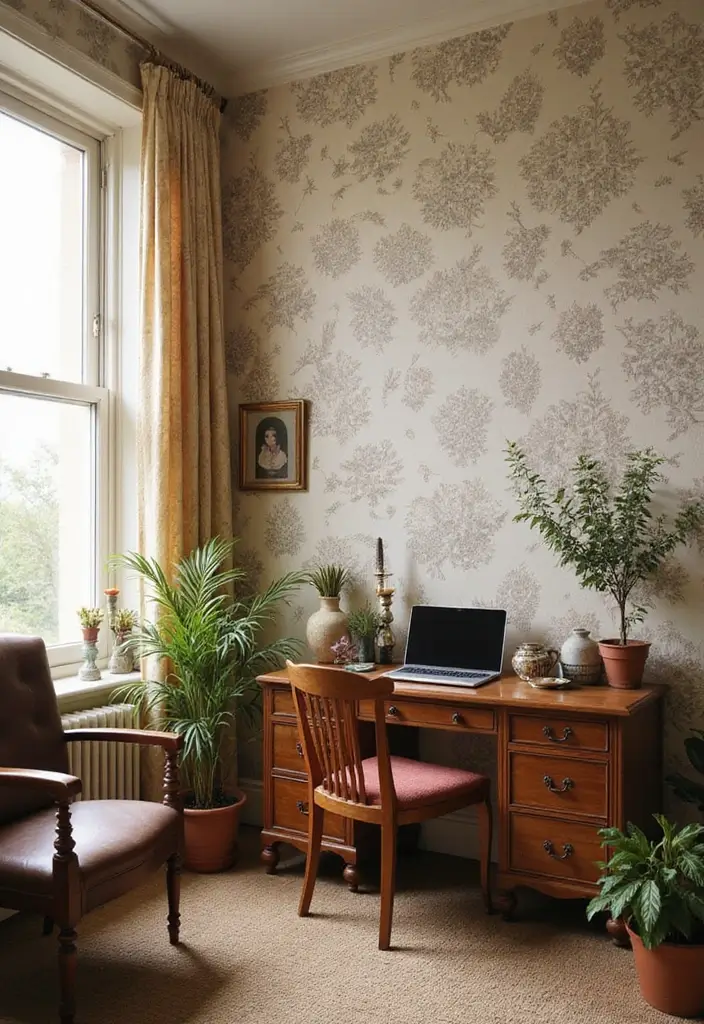 30 Office Wallpaper Ideas That Make Your Workspace Pop - 3. Vintage Charm
