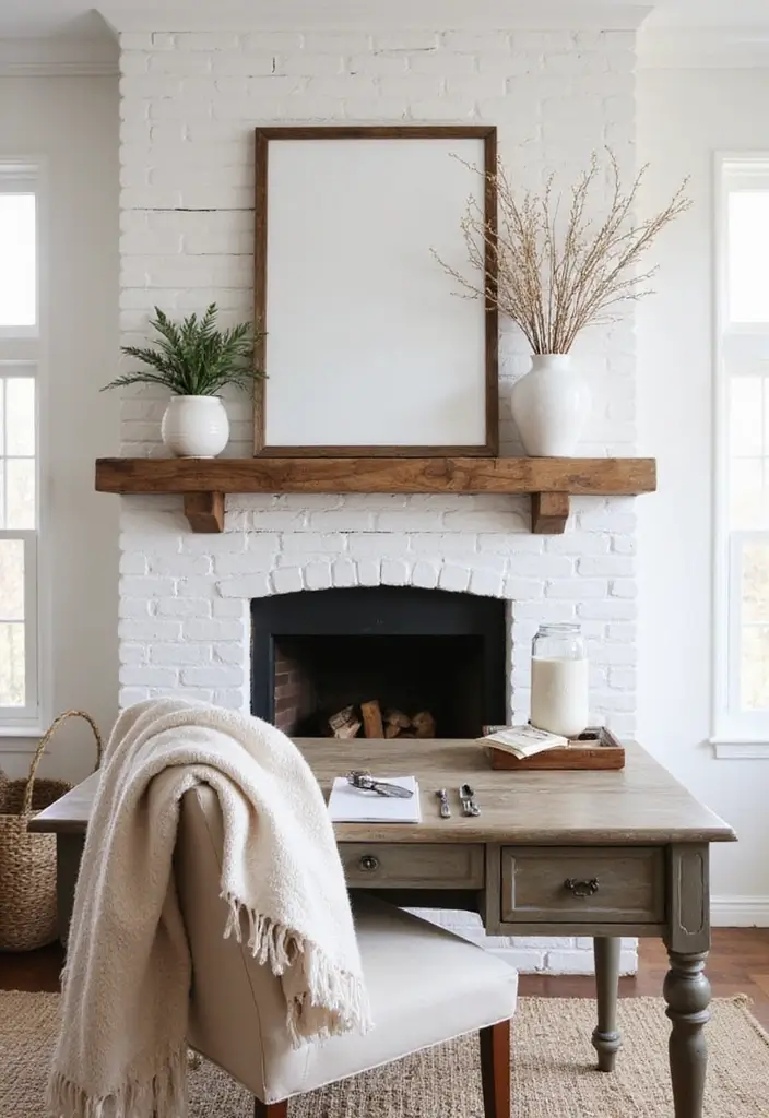 30 Office with Fireplace Ideas That Feel Like a Luxe Cabin - 11. Modern Farmhouse Style with a Fireplace