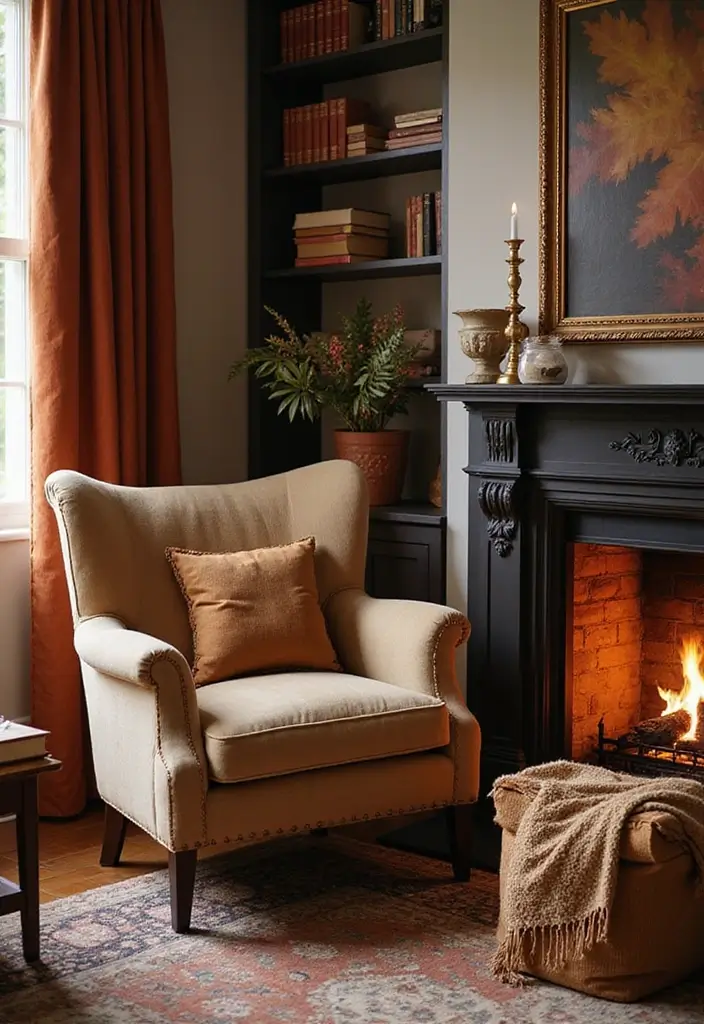 30 Office with Fireplace Ideas That Feel Like a Luxe Cabin - 13. Cozy Reading Nook with a Fireplace