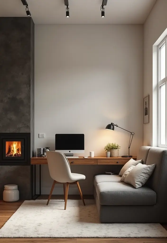 30 Office with Fireplace Ideas That Feel Like a Luxe Cabin - 14. Dual Purpose Office with a Fireplace